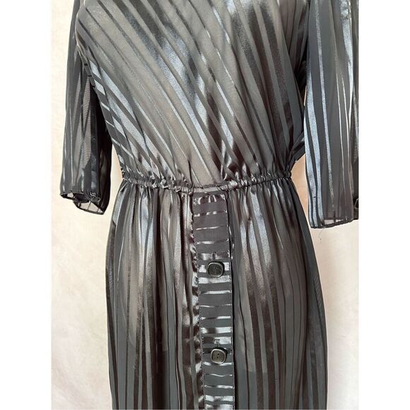 Vintage Sheer Black Dress 80s does 40s Chic Black Tie - Picture 2 of 7